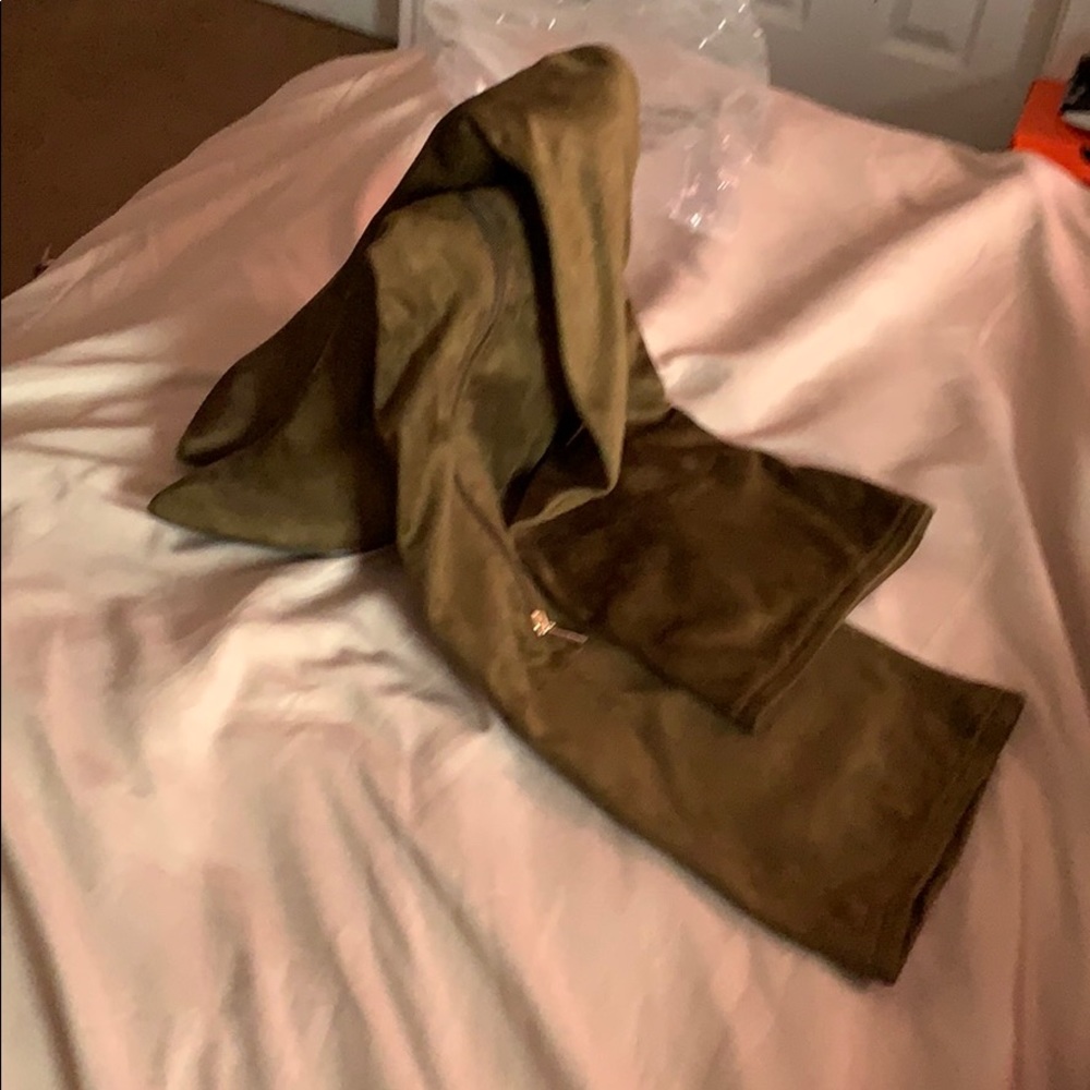 Olive green thigh high boots